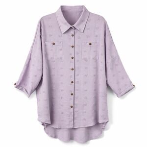 Clipped Dot Tunic Button Down Shirt Women Size XL Lavender High Low Lagenlook